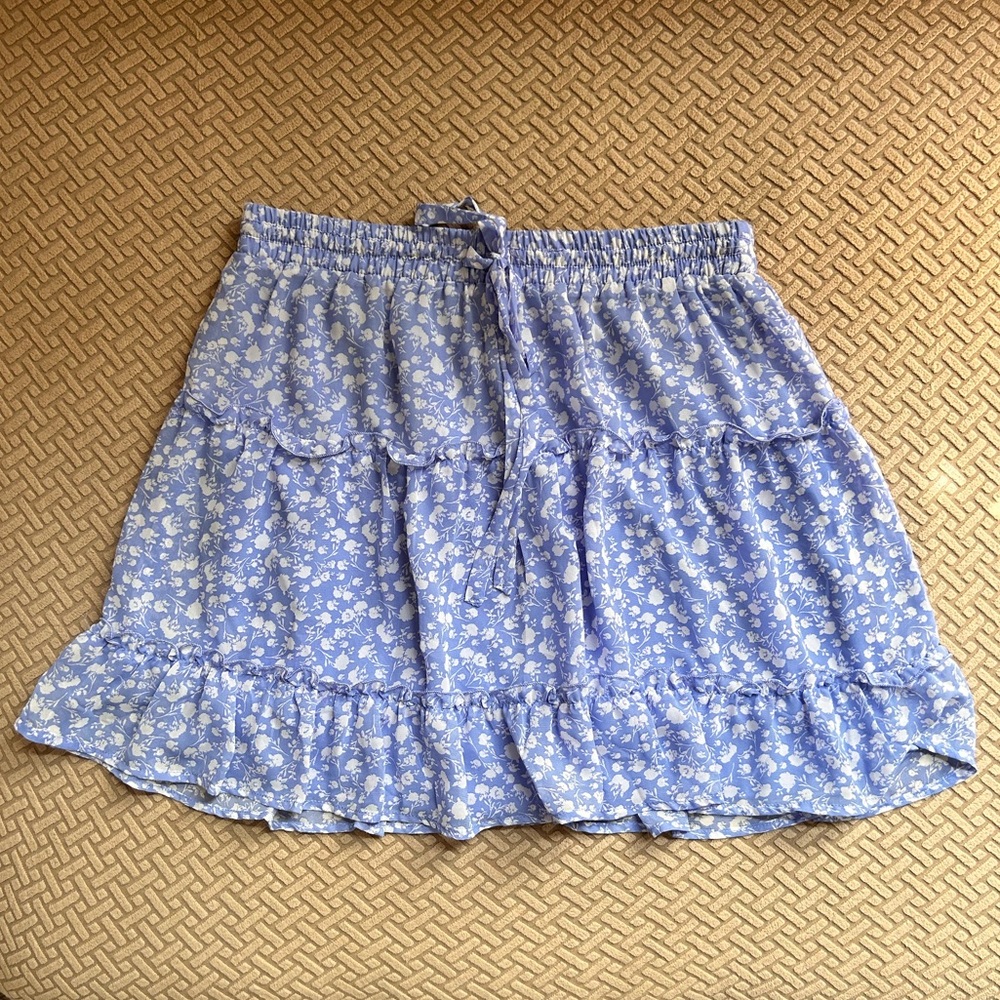 Sienna Sky Blue Ruffled Skater Mini Skirt